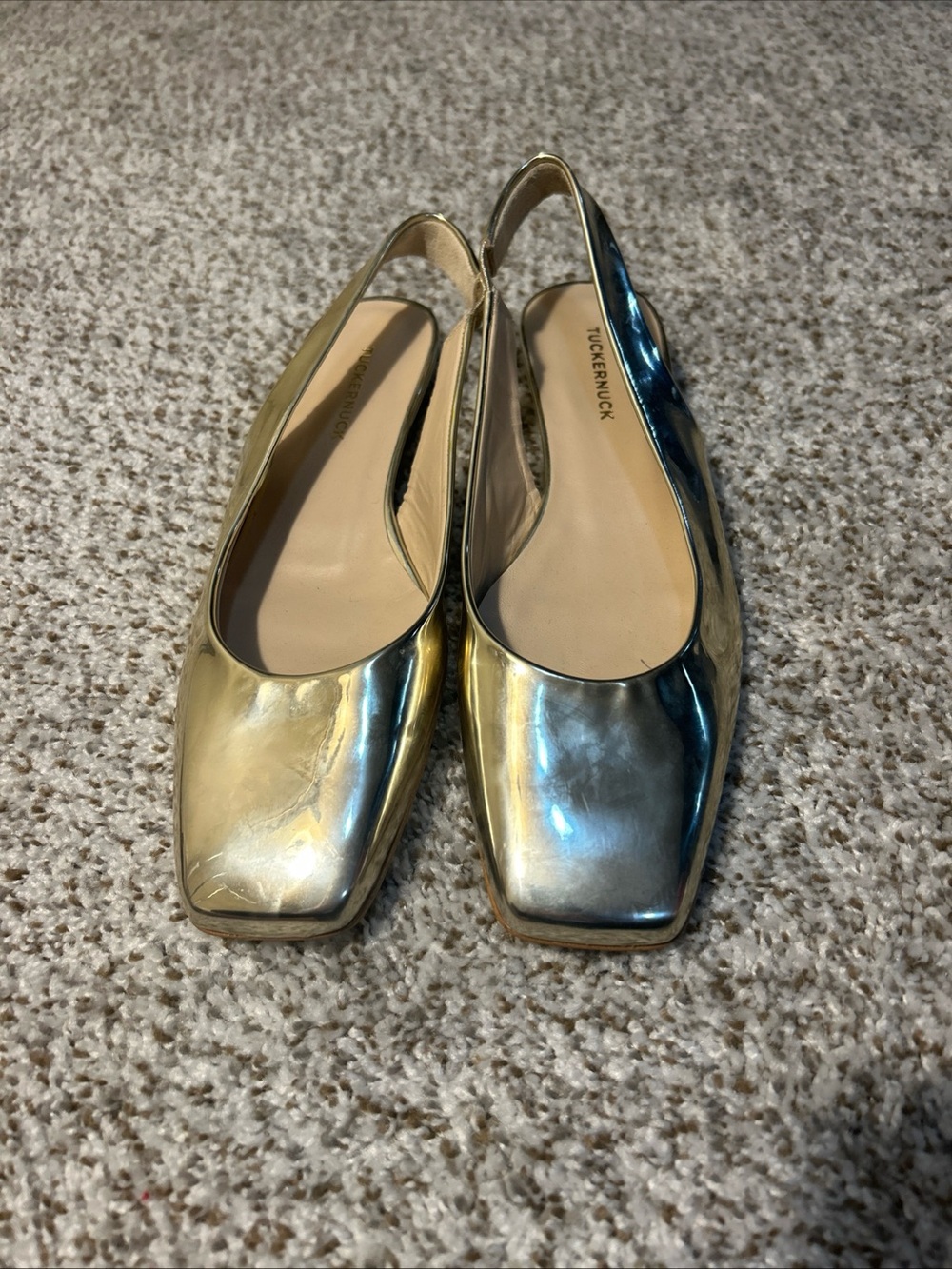 Tuckernuck Metallic Gold Square-Toe Slingback Flats WORN ONCE